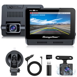 Range Tour Car Dash Cam Front and Rear with 64GB Memory Card, Dual Dashcam 170° Wide Angle 4.3in Dashboard Cam Waterproof Reverse Camera Driving Recorder with Parking Monitor Loop Recording G-sensor