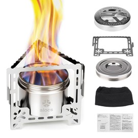 Alocs 8 Piece Alcohol Stove Set with Trivet, Lightweight, Camping Gear, 1939 kcal/h Heat Output, Small, Durable, Alcohol Burner with Extinguishing Lid, Compact, Outdoor Equipment, Cyclone Flame, Fuel Saving, Dual Construction, Mountain Climbing, Disaster