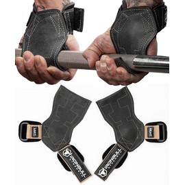 Weight Lifting Grips with Wrist Straps for Weightlifting - Lifting Straps Hooks Wrist Support - Workout Gloves, Wrist Wraps for Weightlifting, Gym Straps, Deadlift Straps (Small, Black/Tan)