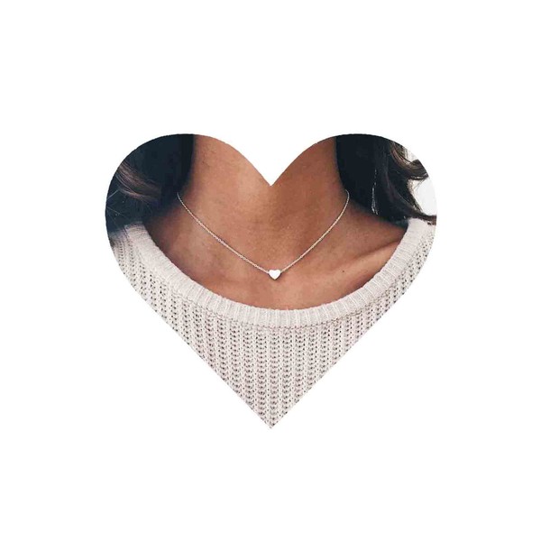 Yheakne Boho Heart Choker Necklace Minimalist Silver Heart Pendant Necklace