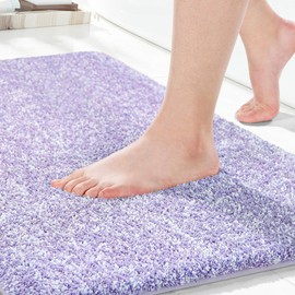 Yimobra Non-Slip Bathroom Rug, Extra Soft and Comfortable, Water-Absorbent, Thick and Machine Washable, Fluffy Bath Mat for Shower and Bathtub, Purple & White, 92 x 61 cm