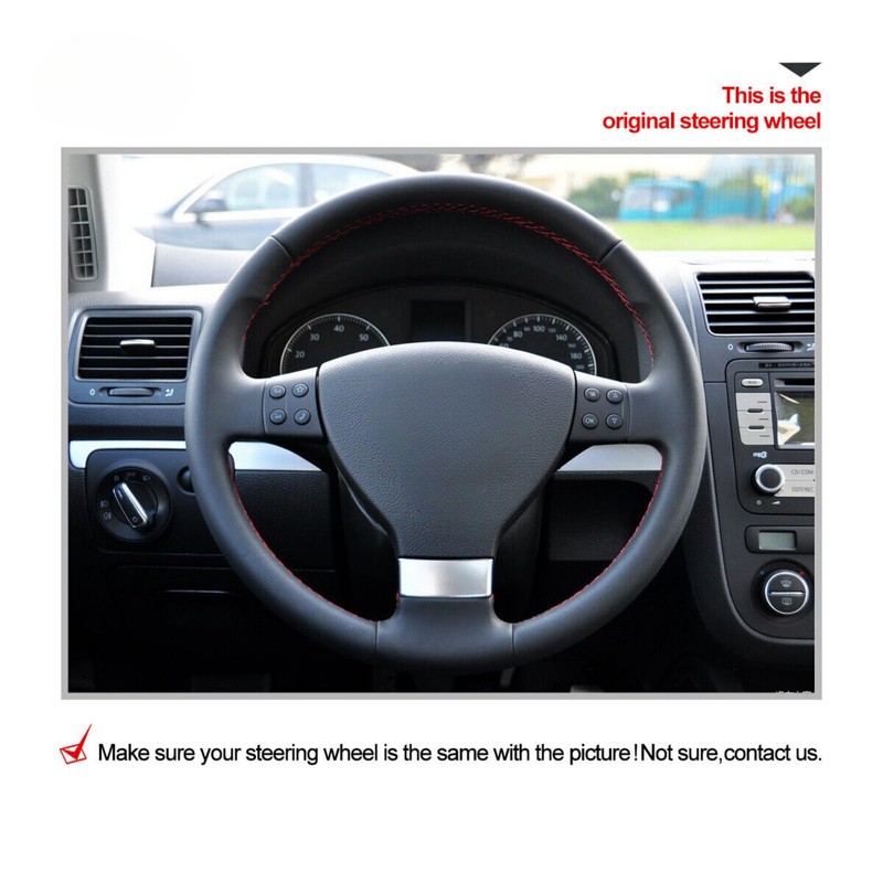MEWANT DStitched Black PU Leather Steering Wheel Cover for Golf