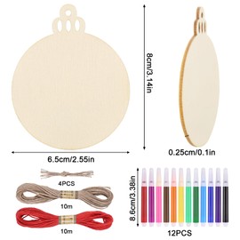 Zocipro 40Pcs Christmas Wooden Lantern Shape Ornaments Hanging, Round Wood Slice DIY Pendant Decoration with 12 Coloured Pens & 20m Twine, for Christmas Tree Decoration, Craft Projects