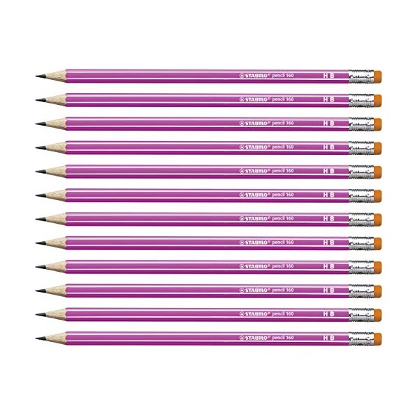 STABILO 160 HB Graphite Pencil with Eraser Tip - Pink (Pack of 12)