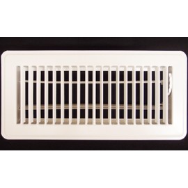 4" X 14" Floor Register with Louvered Design - Fixed Blades Return Supply Air Grill - with Damper & Lever - White