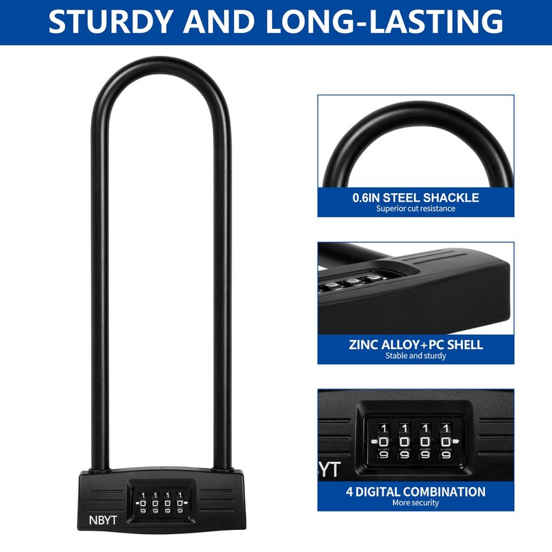 Lawnize Bike Lock u Lock Combination,Resettable Code,Long Shackle,Heavy Duty Padlock
