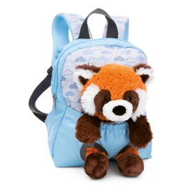 NICI 49852 Children's Backpack Blue 2 in 1 with Cuddly Toy Red Panda 25 cm - Nursery Backpack Girls & Boys - Soft Back Area & Adjustable Straps