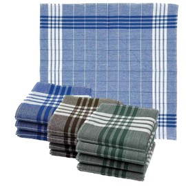 Husalsea Pack of 12 Handkerchiefs 100% Cotton Three Colours Mix Fabric Handkerchiefs Men's Checked Pattern Handkerchiefs Fabric Classic for Groomsmen, Graduations and Celebrations 40 x 40 cm, Blue,