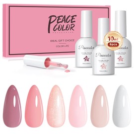 PEACECOLOR UV Nail Polish Set – 6 Colors Nude, Pink & White Gel Polish – 10ml Each – DIY Soak-Off Nail Art Kit for Beginners – Manicure Nail Polish Set