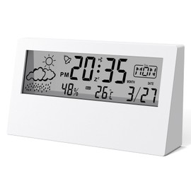 Leafutt Clock, Table Clock, Alarm Clock, Digital Calendar, Snooze, Date, Humidity, Temperature, Day Display, Japanese Instruction Manual Included, Gift