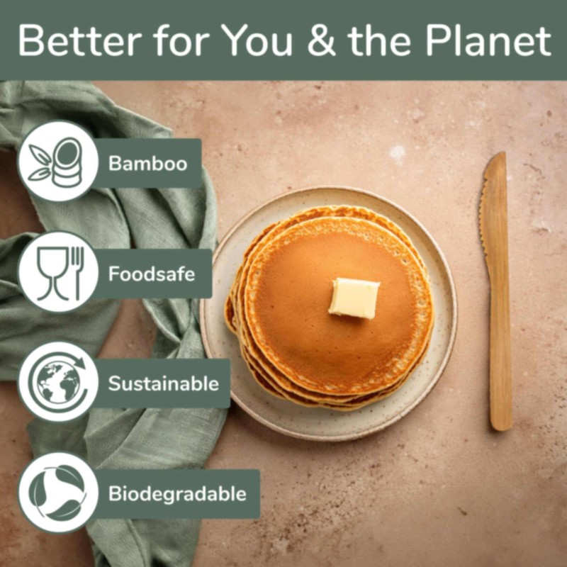 BambooMN Premium Solid Bamboo Dinner Knife 8" - All Natural