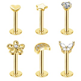 Besyvvin 6pcs Lip Bars Labret Studs 16G Stainless Steel Monroe Tragus Helix Medusa Piercing Studs 8mm Cartilage Jewellery