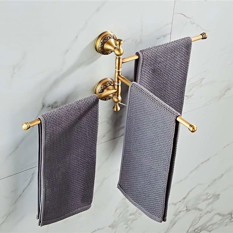 Leyden Swivel Towel Bar, Antique Brass 3 Arm Swing Towel