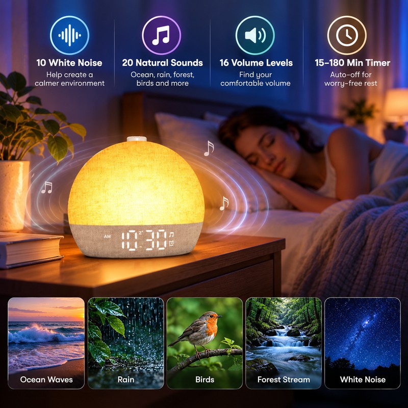 Sunrise Alarm Clock for Bedroom – White Noise Sound Machine