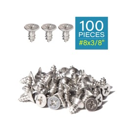 50pcs #8 x 3/8" (9.5mm) Stainless Flat Head Phillips Wood Screws 18-8 (304) Stainless Steel Countersunk Self Tapping Screws