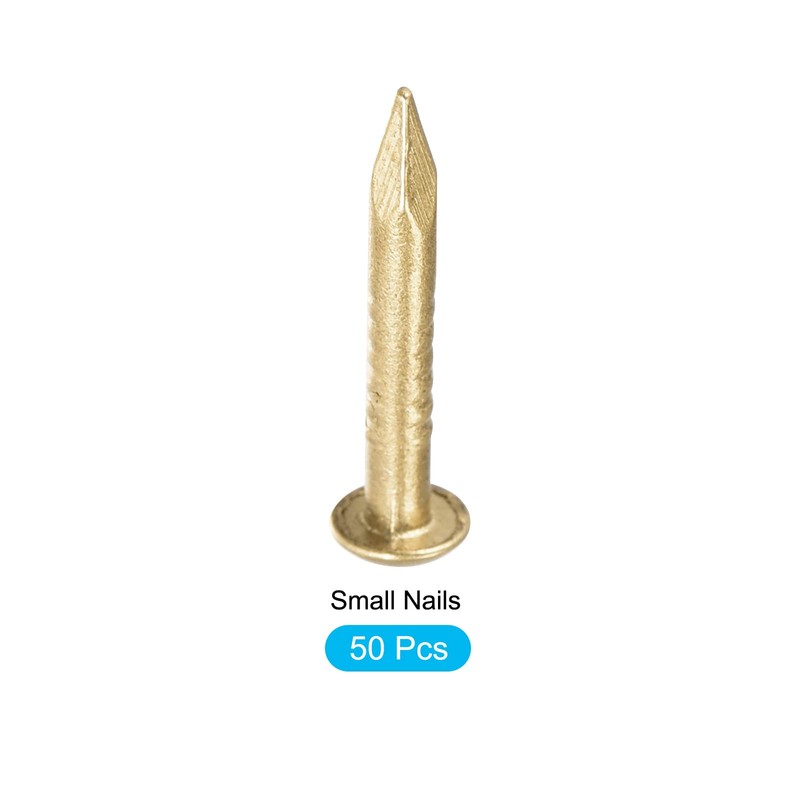 METALLIXITY Small Nails (2x15mm) 50pcs, Brass Tiny Hardware Nails -