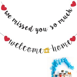 Pack of 2 Welcome Home Banner Set, for Welcome Home Family Celebrations Welcome Home Family Party Entry Banner Decoration (Black)
