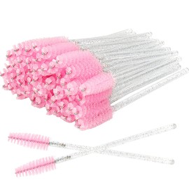 300 PCS Crystal Eyelash Mascara Wands Disposable Lash Brushes for Extensions for Extensions Spoolie Brush Applicators Makeup Tool Kits (Pink)