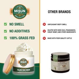 Misun Health Grass Fed Beef Tallow Moisturizer for Skin - Hydrating All Natural Skincare Face & Body - Unscented & Fragrance-Free