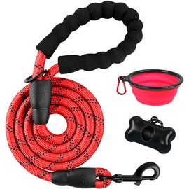BARKBAY Dog Leashes for Large Dogs Heavy Duty Dog Leash 4/5/6 FT with Comfortable Padded Handle and Highly Reflective Threads for Medium Large Dogs Walking Training Running (5FT-1/2'',Red