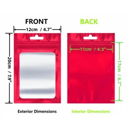Rimiko 50pcs Ziplock Mylar Bags with Clear Window, Aluminum Foil Sample Bags, Resealable Pouch for Packaging and Food Storage (Red, 4.7"x7.9")
