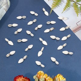 PH PandaHall 1 Box 100pcs Leaf Shape Tibetan Style Glue-on Flat Pad Bails Pendant Cabochon Jewellery Findings, Silver, 21x8x6mm, Hole: 4x6mm