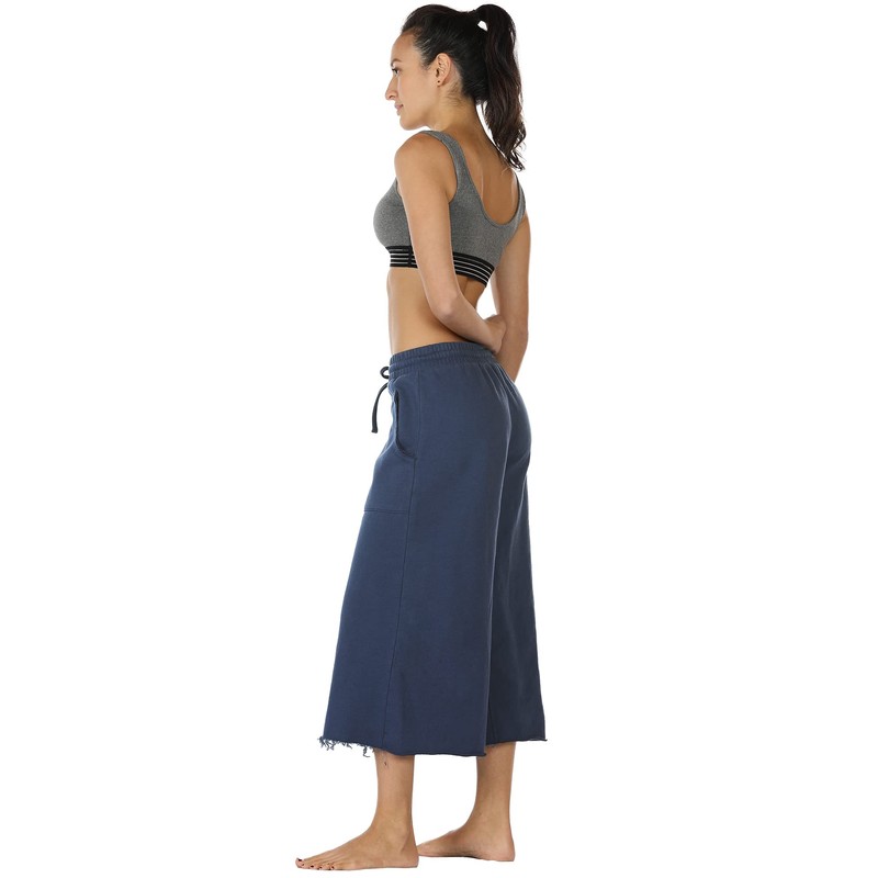 icyzone Culottes Capri Pants for Women - Elastic Waist Wide