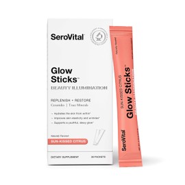 Serovital Glow Sticks Sugar-Free Powder Drink Mix with Hyaluronic Acid Ceramides Electrolytes for Skin Hydration in 14 Days Sun-Kissed Citrus Flavor 28 Packets