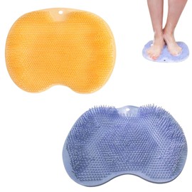 YVPSI Shower Foot & Back Scrubber, Wall Mounted Massage Pad, Silicone Bath Massage Cushion Brush with Suction Cups for Body Scrubber Improve Foot Circulation & Soothes Tired Feet (Blue+Yellow)