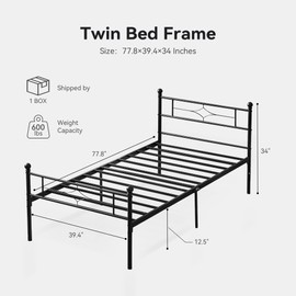 Nelaukoko Twin Metal Bed Frame with Headboard and Footboard, Platform Bed Frame Twin Size with Storage Underneath, Strong Metal Slats Support, No Box Spring Needed, Easy Assembly