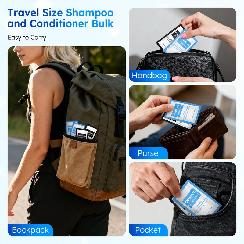 Travel Size Shampoo and Conditioner Set Packets Bulk,200 Pack 0.35