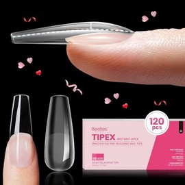 beetles Gel Polish Beetles Tipex Instant Apex Nail Tips,120Pcs Pre-building Pre-Etched Gel Nail Tips Long Coffin Thicker Acrylic Nails Strong Full Cover False Nail Extension Building Gel Press-on Nails for Flat Nails
