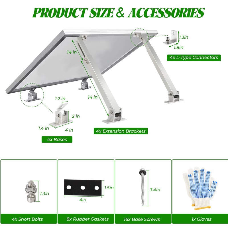 2 Sets Solar Panel Tilt Mount Brackets, 14-27IN Adjustable Solar