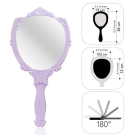 Embossed Butterfly Handheld Mirror with Folding Handle, Princess Style Girls Mirror with Handle, Purple