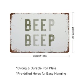 NAMEY Funny Vintage Tin Metal Sign Beep Beep Nursery Decor Cars Theme Boys Room Wall Decor Green Toddler Room Wall Art 8x12 Inch Suitable for Home and Cafe Garage Wall Decor