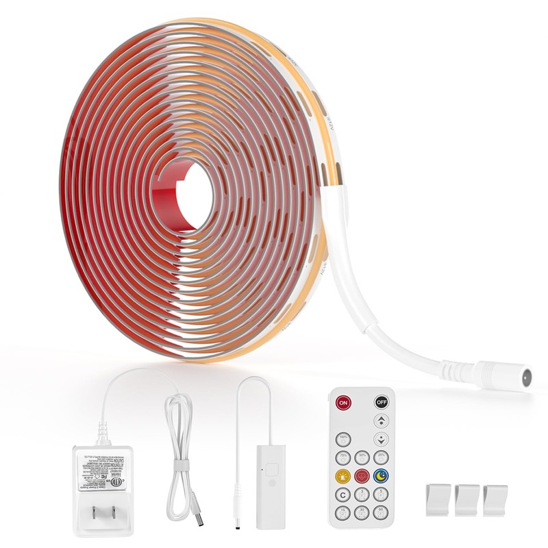 WOBANE White COB LED Strip Light with Remote Control,9.8ft White