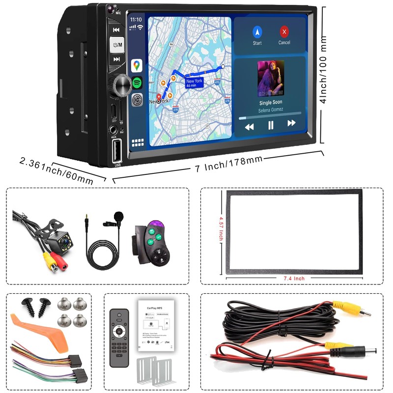 7” Wireless Apple CarPlay Double Din Car Stereo,FM Car Radio,Bluetooth