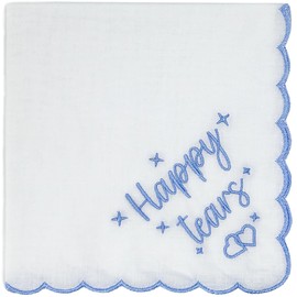 Lamyba Wedding Handkerchief for Bride Embroidered – Something Blue Gift for bride, Happy Tears Keepsake Handkerchief, Bridal Shower & Mother of the Bride Gift, Bridal Accessory (Blue/White)