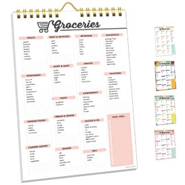 Decorably 52 Sheets Minimal Pink Grocery List Magnet Pad for Fridge with Strong Magnets, 6x9in Spring-Bound Magnetic Grocery List for Fridge