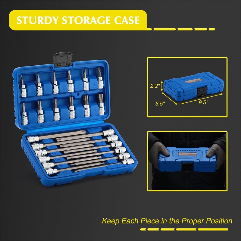EMENTOL 3/8 Inch Drive Torx Bit Socket Set, Extra Long
