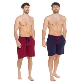 INSIGNIA Mens Twin Pack Pyjamas Cotton Lounge Shorts Bottoms (Wine -Blue Tipped, 4XL)