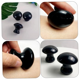 Healvian 2pcs Mushroom Stones Facial Massagers Traditional Chinese Massage Therapy Tool for Relaxation and Wrinkle Reduction Gentle Gua Facial Massage Stones Black