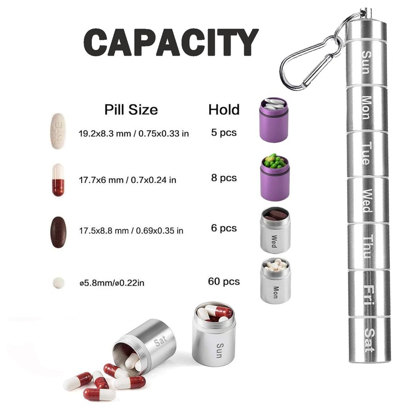 Metal Pill Box,7 Day Stackable Waterproof Travel Pill Box,Aluminum Alloy