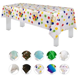 Grandipity Happy Birthday 12 Pack Premium Disposable Plastic Picnic Tablecloth 54 Inch x 108 Inch. Decorative Rectangle Table Cover