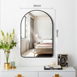 FORBATH Arched Wall Mirror, 20"x28" Bathroom Mirror Wall Mounted Modern Black Aluminum Alloy Frame Decor Large Dresser Mirror for Bedroom Living Room Entryway, Hanging or Leaning Against Wall