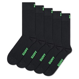 Happy Socks Solid Colourful Crew Sock Sets Various Colours for Men and Women, 5-Pack Solid Black