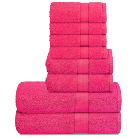 GLAMBURG 700 GSM Premium 8-Piece Towel Set - Contains 2 Bath Towels 30x54, 2 Hand Towels 16x28, 4 Wash Cloths 13x13 - Luxury Hotel & Spa Quality - Durable Ultra Soft Highly Absorbent - Hot Pink