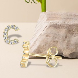 Initial Stud Earrings for Girls,14K Gold Plated Sterling Silver CZ Post Cubic Zirconia Stud Earrings Alphabet Letter Earrings,Initial Earrings Hypoallergenic Earrings for for Women Teen Girl Gifts (A)