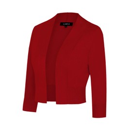 Mintlimit Women's Open Knit Cardigan Bolero, Short 3/4 Sleeve Festive Cardigans with Button, Bolero Shrug, red