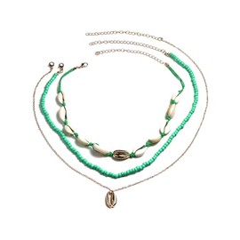 Pingyongchang Cowrie Shell Necklace for Women Ocean Wind Shell Imitation Pearl Necklace Set Rice Beads Shell Beach Necklace Layered Sea Shell Beads Choker Necklace for Women Summer Beach Jewelry-D